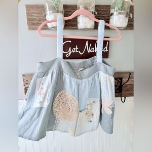 POL Light Blue Cropped Tank with Crochet Patch Details